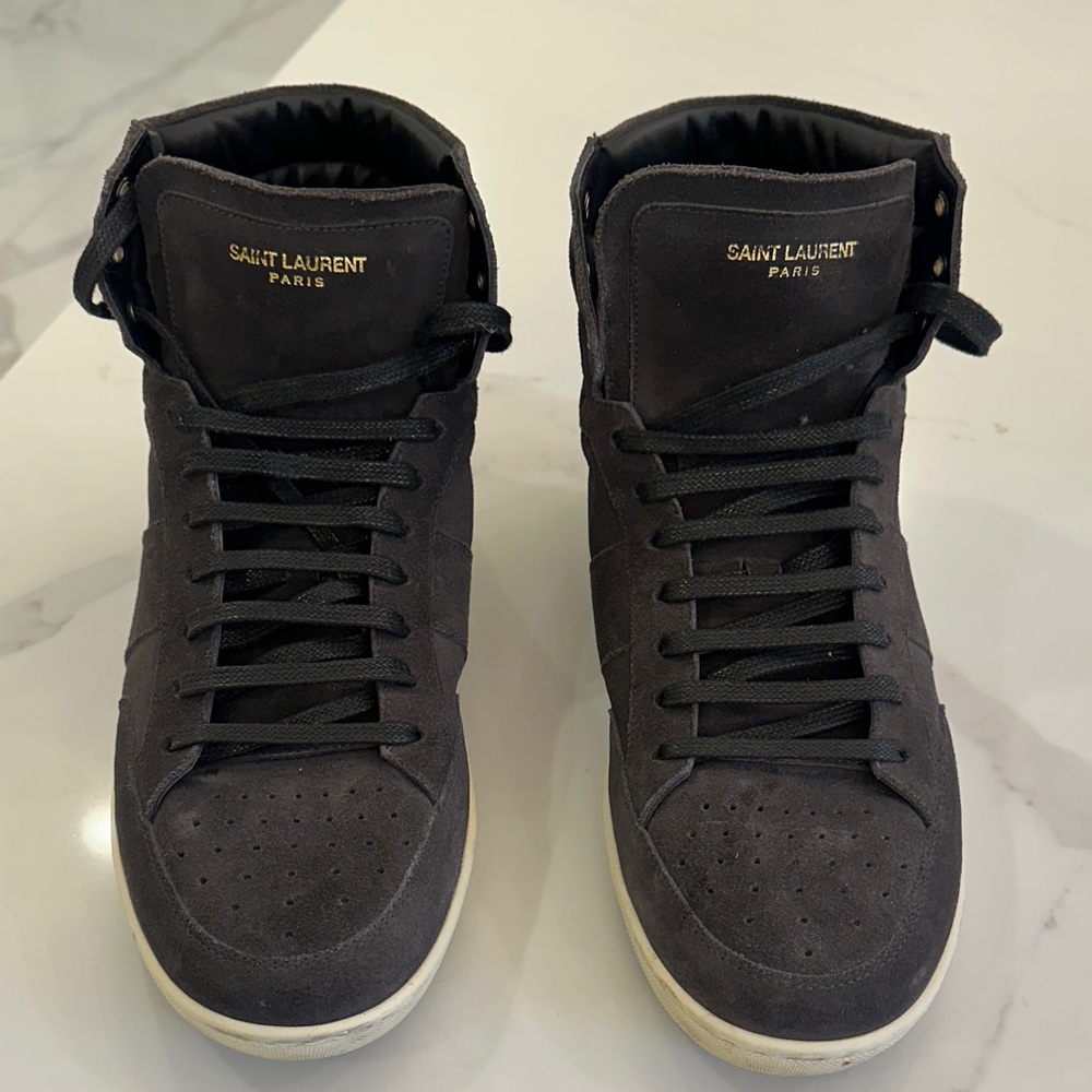 Saint Laurent Men's Dark Gray High-Top Sneakers